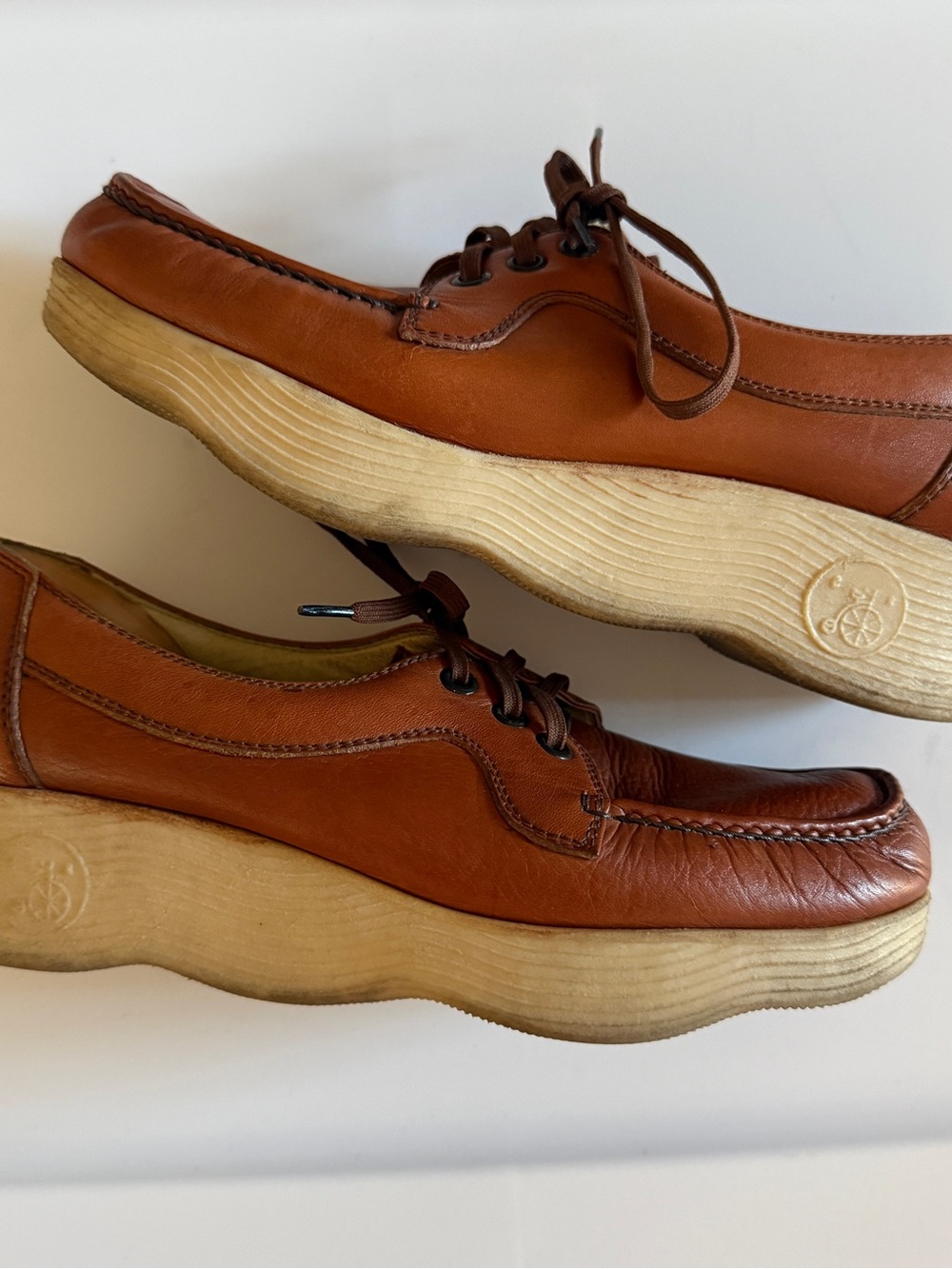 Famolare Womens Brown Leather Lace-Up Casual Shoes 80s Vintage 7.5